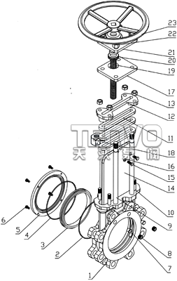 暗桿刀閘閥分解圖