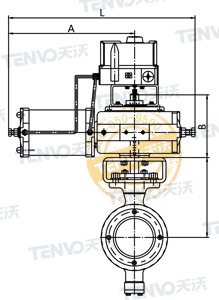 對夾式氣動V型球閥側面結構圖