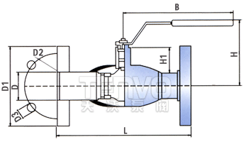 （法蘭連接）手柄縮徑全焊接球閥結(jié)構(gòu)圖