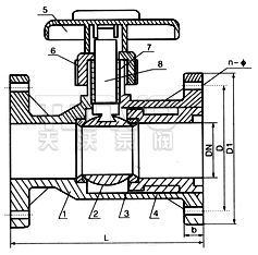 UPVC塑料法蘭球閥結(jié)構(gòu)圖