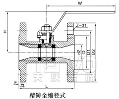 精鑄全通徑填料倉(cāng)整體式法蘭球閥結(jié)構(gòu)圖
